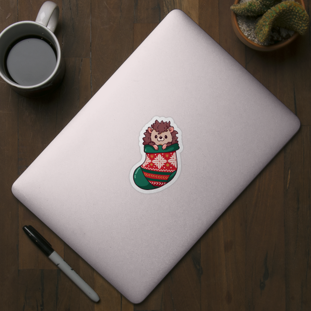 Cute Cartoon Christmas Hedgehog in a Stocking by SLAG_Creative